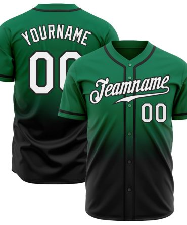 Custom Kelly Green White-Black Fade Fashion Baseball Jersey, Gift For Baseball Fans