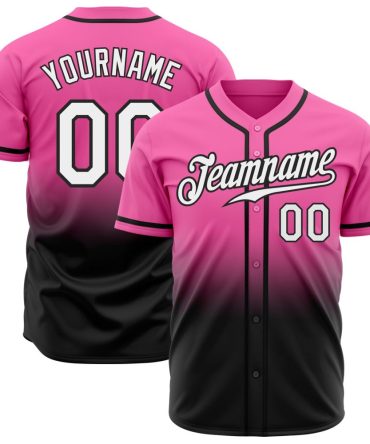 Custom Pink White-Black Fade Fashion Baseball Jersey, Gift For Baseball Fans