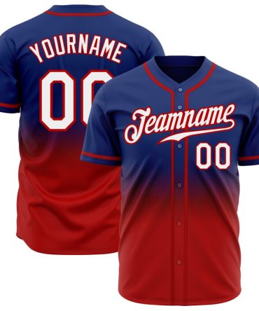 Custom Royal White-Red Fade Fashion Baseball Jersey, Gift For Baseball Fans