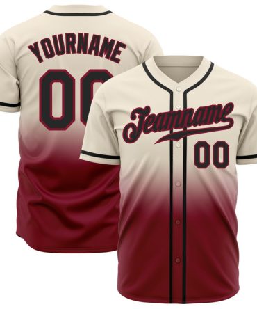Custom Cream Black-Crimson Fade Fashion Baseball Jersey, Gift For Baseball Fans