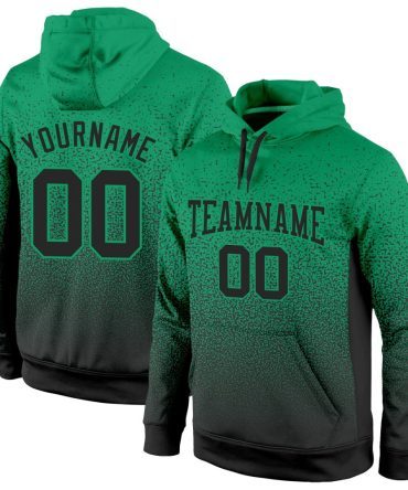 Custom Kelly Green Black Fade Fashion Sports Pullover Sweatshirt Hoodie, Gift For Football, Baseball, Hockey, Basketball, Softball & Rugby Fans