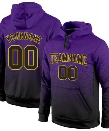 Custom Purple Black-Gold Fade Fashion Sports Pullover Sweatshirt Hoodie, Gift For Football, Baseball, Hockey, Basketball, Softball & Rugby Fans