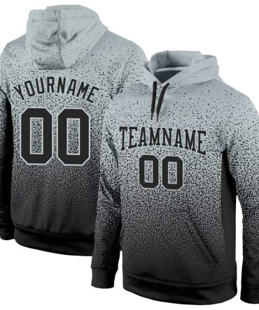 Custom Silver Black Fade Fashion Sports Pullover Sweatshirt Hoodie, Gift For Football, Baseball, Hockey, Basketball, Softball & Rugby Fans