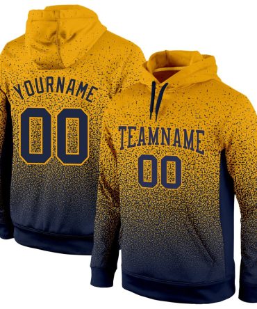 Custom Gold Navy Fade Fashion Sports Pullover Sweatshirt Hoodie, Gift For Football, Baseball, Hockey, Basketball, Softball & Rugby Fans
