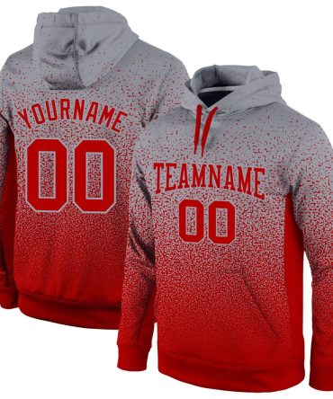 Custom Gray Red Fade Fashion Sports Pullover Sweatshirt Hoodie, Gift For Football, Baseball, Hockey, Basketball, Softball & Rugby Fans