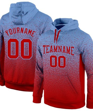 Custom Light Blue Red Fade Fashion Sports Pullover Sweatshirt Hoodie, Gift For Football, Baseball, Hockey, Basketball, Softball & Rugby Fans