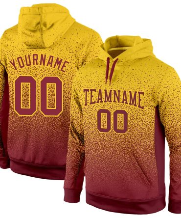 Custom Gold Burgundy Fade Fashion Sports Pullover Sweatshirt Hoodie, Gift For Football, Baseball, Hockey, Basketball, Softball & Rugby Fans