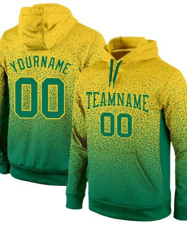 Custom Gold Kelly Green Fade Fashion Sports Pullover Sweatshirt Hoodie, Gift For Football, Baseball, Hockey, Basketball, Softball & Rugby Fans