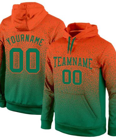 Custom Orange Kelly Green Fade Fashion Sports Pullover Sweatshirt Hoodie, Gift For Football, Baseball, Hockey, Basketball, Softball & Rugby Fans