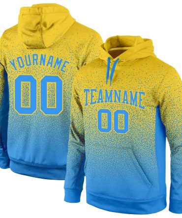 Custom Gold Powder Blue Fade Fashion Sports Pullover Sweatshirt Hoodie, Gift For Football, Baseball, Hockey, Basketball, Softball & Rugby Fans