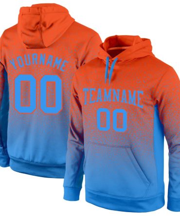 Custom Orange Powder Blue Fade Fashion Sports Pullover Sweatshirt Hoodie, Gift For Football, Baseball, Hockey, Basketball, Softball & Rugby Fans
