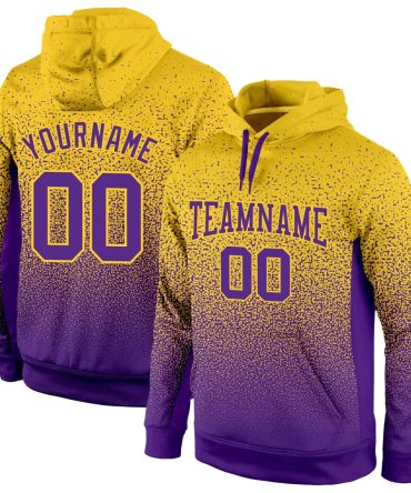 Custom Gold Purple Fade Fashion Sports Pullover Sweatshirt Hoodie, Gift For Football, Baseball, Hockey, Basketball, Softball & Rugby Fans