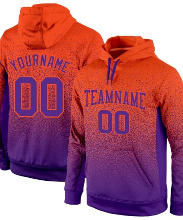 Custom Orange Purple Fade Fashion Sports Pullover Sweatshirt Hoodie, Gift For Football, Baseball, Hockey, Basketball, Softball & Rugby Fans