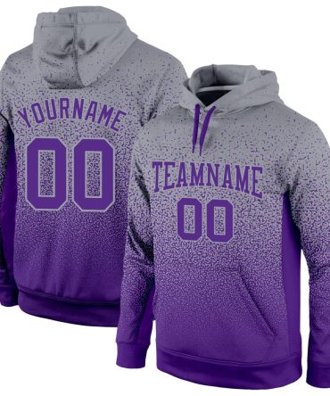 Custom Gray Purple Fade Fashion Sports Pullover Sweatshirt Hoodie, Gift For Football, Baseball, Hockey, Basketball, Softball & Rugby Fans