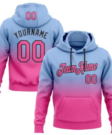 Custom Light Blue Pink-Black Fade Fashion Sports Pullover Sweatshirt Hoodie, Gift For Football, Baseball, Hockey, Basketball, Softball & Rugby Fans