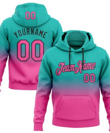 Custom Aqua Pink-Black Fade Fashion Sports Pullover Sweatshirt Hoodie, Gift For Football, Baseball, Hockey, Basketball, Softball & Rugby Fans
