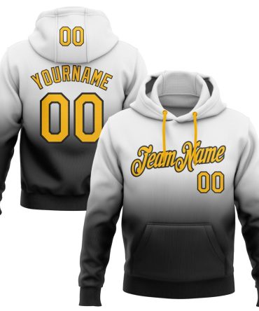 Custom White Gold-Black Fade Fashion Sports Pullover Sweatshirt Hoodie, Gift For Football, Baseball, Hockey, Basketball, Softball & Rugby Fans