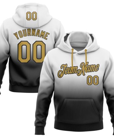 Custom White Old Gold-Black Fade Fashion Sports Pullover Sweatshirt Hoodie, Gift For Football, Baseball, Hockey, Basketball, Softball & Rugby Fans