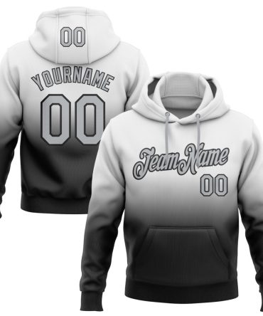 Custom White Gray-Black Fade Fashion Sports Pullover Sweatshirt Hoodie, Gift For Football, Baseball, Hockey, Basketball, Softball & Rugby Fans