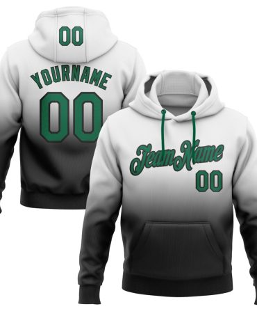 Custom White Kelly Green-Black Fade Fashion Sports Pullover Sweatshirt Hoodie, Gift For Football, Baseball, Hockey, Basketball, Softball & Rugby Fans