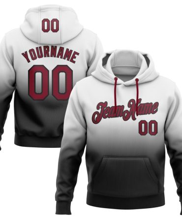 Custom White Crimson-Black Fade Fashion Sports Pullover Sweatshirt Hoodie, Gift For Football, Baseball, Hockey, Basketball, Softball & Rugby Fans