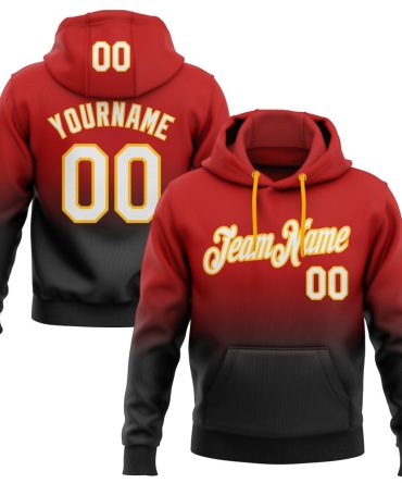Custom Red White Black-Gold Fade Fashion Sports Pullover Sweatshirt Hoodie, Gift For Football, Baseball, Hockey, Basketball, Softball & Rugby Fans