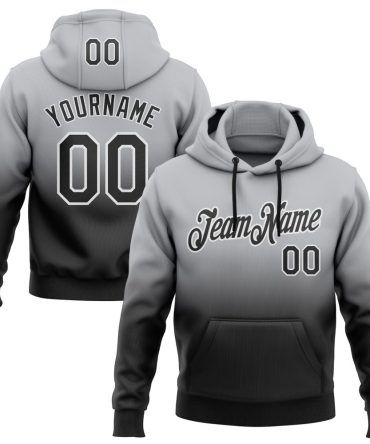 Custom Gray Black-White Fade Fashion Sports Pullover Sweatshirt Hoodie, Gift For Football, Baseball, Hockey, Basketball, Softball & Rugby Fans