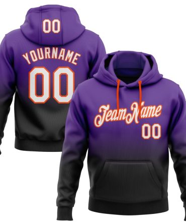 Custom Purple White Black-Orange Fade Fashion Sports Pullover Sweatshirt Hoodie, Gift For Football, Baseball, Hockey, Basketball, Softball & Rugby Fans