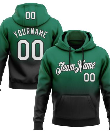 Custom Kelly Green White-Black Fade Fashion Sports Pullover Sweatshirt Hoodie, Gift For Football, Baseball, Hockey, Basketball, Softball & Rugby Fans