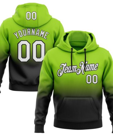 Custom Neon Green White-Black Fade Fashion Sports Pullover Sweatshirt Hoodie, Gift For Football, Baseball, Hockey, Basketball, Softball & Rugby Fans