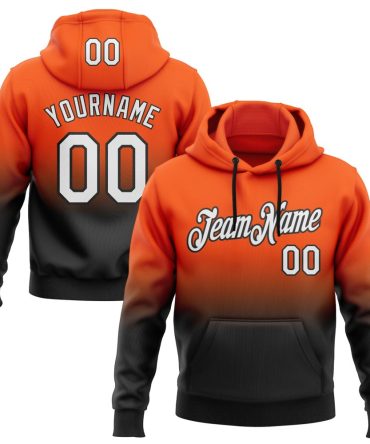 Custom Orange White-Black Fade Fashion Sports Pullover Sweatshirt Hoodie, Gift For Football, Baseball, Hockey, Basketball, Softball & Rugby Fans