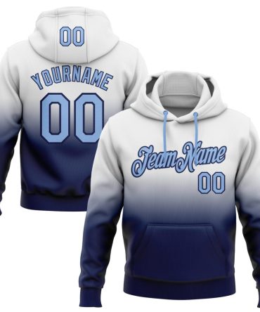 Custom White Light Blue-Navy Fade Fashion Sports Pullover Sweatshirt Hoodie, Gift For Football, Baseball, Hockey, Basketball, Softball & Rugby Fans