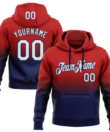 Custom Red White-Navy Fade Fashion Sports Pullover Sweatshirt Hoodie, Gift For Football, Baseball, Hockey, Basketball, Softball & Rugby Fans