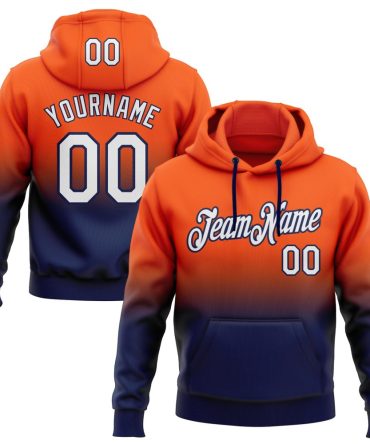 Custom Orange White-Navy Fade Fashion Sports Pullover Sweatshirt Hoodie, Gift For Football, Baseball, Hockey, Basketball, Softball & Rugby Fans