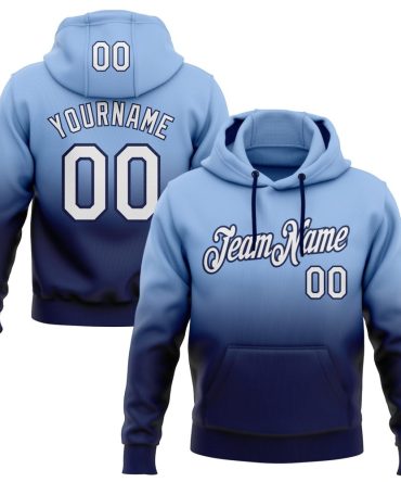 Custom Light Blue White-Navy Fade Fashion Sports Pullover Sweatshirt Hoodie, Gift For Football, Baseball, Hockey, Basketball, Softball & Rugby Fans