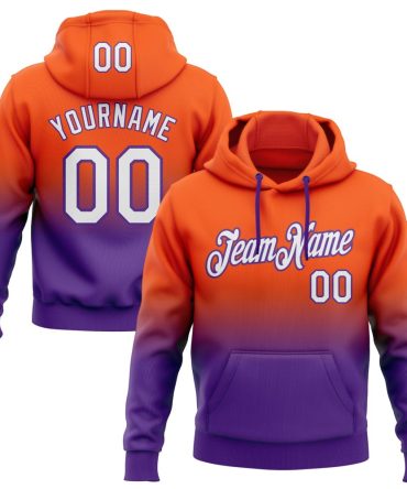 Custom Orange White-Purple Fade Fashion Sports Pullover Sweatshirt Hoodie, Gift For Football, Baseball, Hockey, Basketball, Softball & Rugby Fans