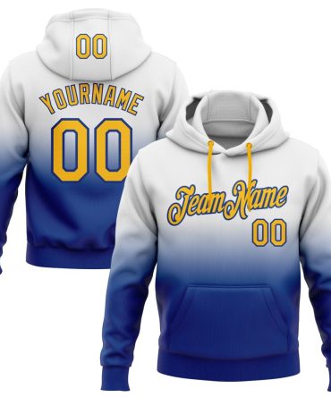 Custom White Gold-Royal Fade Fashion Sports Pullover Sweatshirt Hoodie, Gift For Football, Baseball, Hockey, Basketball, Softball & Rugby Fans
