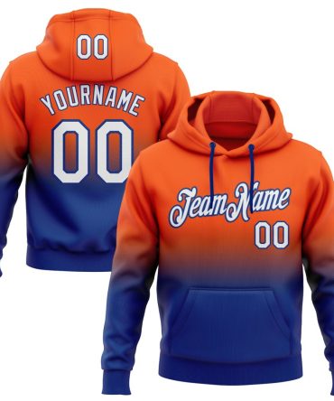 Custom Orange White-Royal Fade Fashion Sports Pullover Sweatshirt Hoodie, Gift For Football, Baseball, Hockey, Basketball, Softball & Rugby Fans