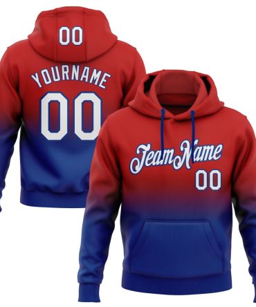Custom Red White-Royal Fade Fashion Sports Pullover Sweatshirt Hoodie, Gift For Football, Baseball, Hockey, Basketball, Softball & Rugby Fans