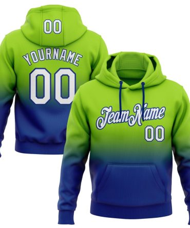 Custom Neon Green White-Royal Fade Fashion Sports Pullover Sweatshirt Hoodie, Gift For Football, Baseball, Hockey, Basketball, Softball & Rugby Fans