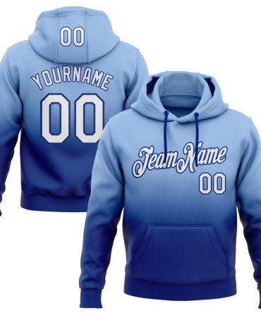 Custom Light Blue White-Royal Fade Fashion Sports Pullover Sweatshirt Hoodie, Gift For Football, Baseball, Hockey, Basketball, Softball & Rugby Fans
