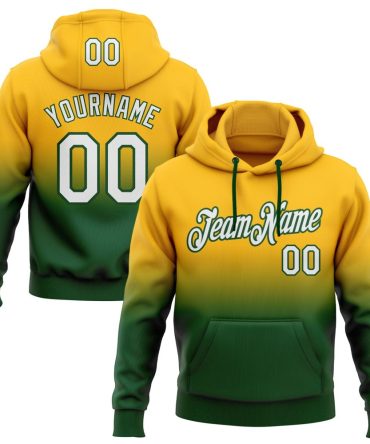 Custom Gold White-Green Fade Fashion Sports Pullover Sweatshirt Hoodie, Gift For Football, Baseball, Hockey, Basketball, Softball & Rugby Fans
