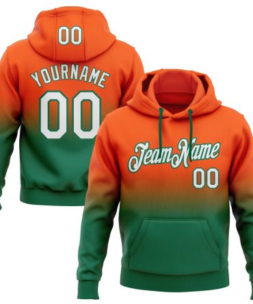 Custom Orange White-Kelly Green Fade Fashion Sports Pullover Sweatshirt Hoodie, Gift For Football, Baseball, Hockey, Basketball, Softball & Rugby Fans