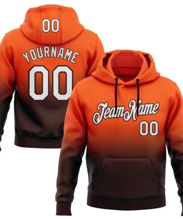 Custom Orange White-Brown Fade Fashion Sports Pullover Sweatshirt Hoodie, Gift For Football, Baseball, Hockey, Basketball, Softball & Rugby Fans