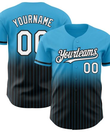 Custom Sky Blue Pinstripe White-Black Fade Fashion Baseball Jersey, Gift For Baseball Fans