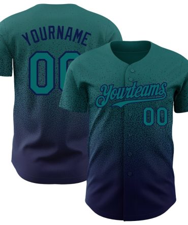 Custom Teal Navy Fade Fashion Baseball Jersey, Gift For Baseball Fans