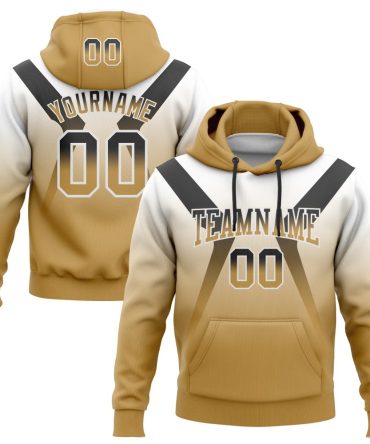 Custom White Black-Old Gold Fade Fashion Arrow Sports Pullover Sweatshirt Hoodie, Gift For Football, Baseball, Hockey, Basketball, Softball & Rugby Fans