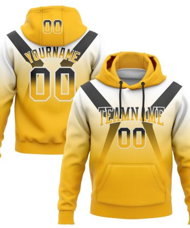 Custom White Black-Gold Fade Fashion Arrow Sports Pullover Sweatshirt Hoodie, Gift For Football, Baseball, Hockey, Basketball, Softball & Rugby Fans