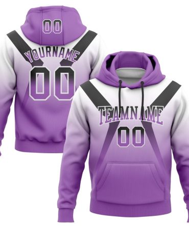 Custom White Black-Medium Purple Fade Fashion Arrow Sports Pullover Sweatshirt Hoodie, Gift For Football, Baseball, Hockey, Basketball, Softball & Rugby Fans