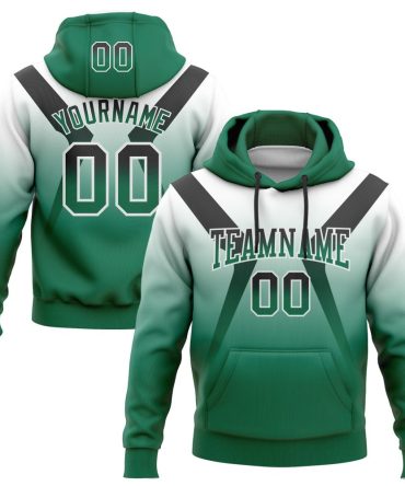 Custom White Black-Kelly Green Fade Fashion Arrow Sports Pullover Sweatshirt Hoodie, Gift For Football, Baseball, Hockey, Basketball, Softball & Rugby Fans